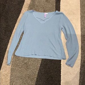 Blue sweater with cross neck